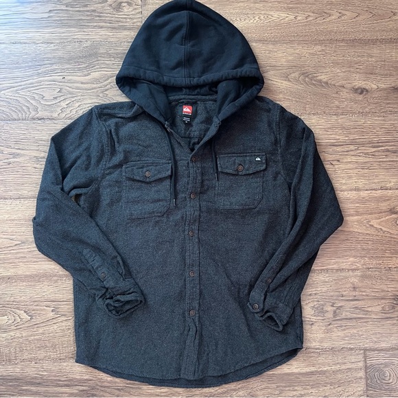Quiksilver Other - Quiksilver Halidon Hooded Flannel Charcoal Grey Medium EUC